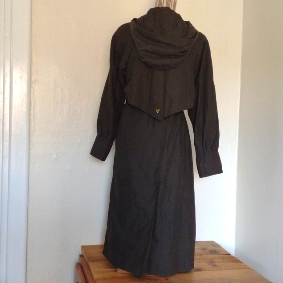 Fleet Street Vintage Olive Khaki Wool Blend Hooded Belted Trench Coat Size 4p - Picture 4 of 16